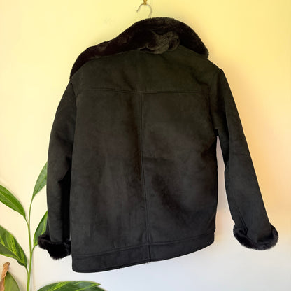H&M Divided Black Faux Shearling Biker Jacket - Size L