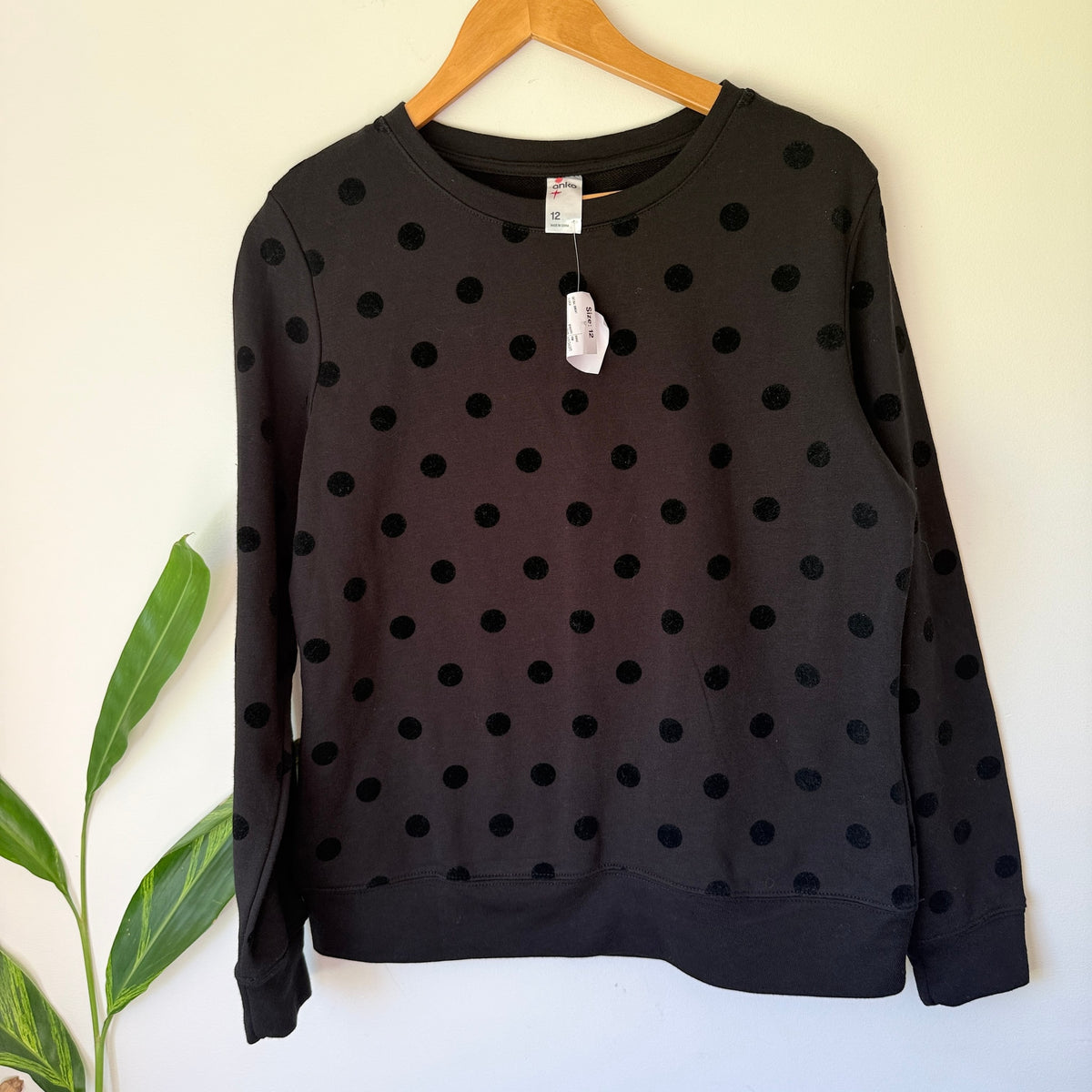 Anko Black Flocked Spot Sweatshirt - Size 12
