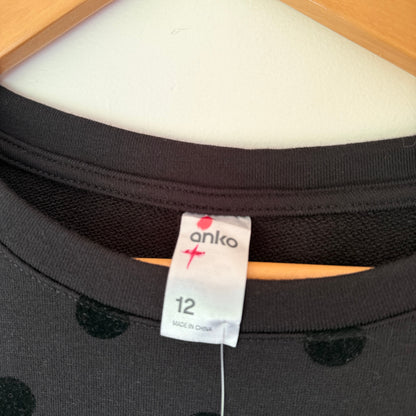 Anko Black Flocked Spot Sweatshirt - Size 12