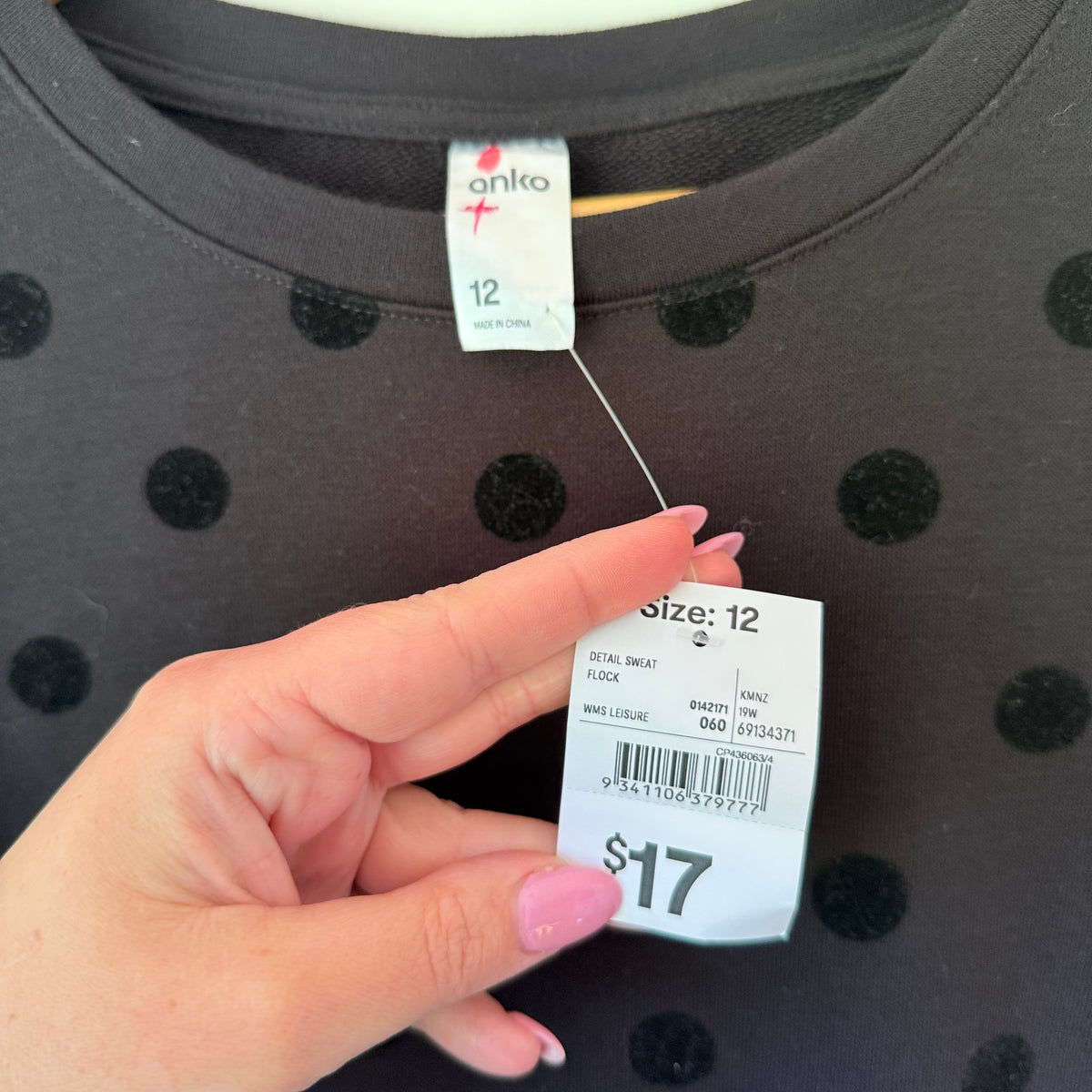 Anko Black Flocked Spot Sweatshirt - Size 12
