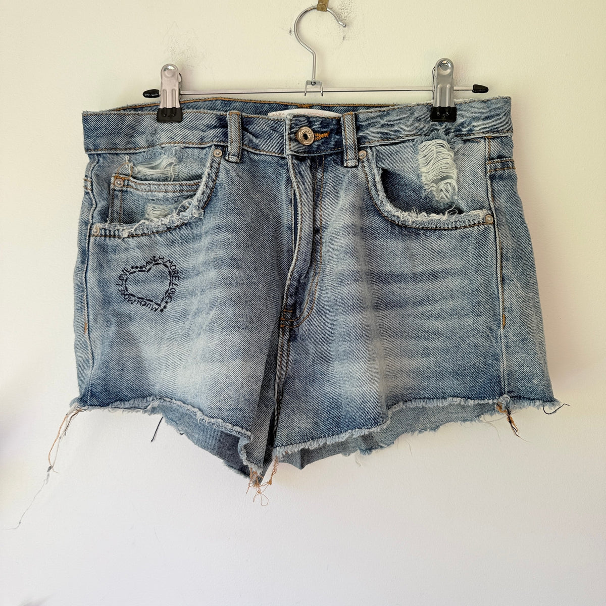 Zara Trafaluc Blue Distressed Denim Shorts - Size 10