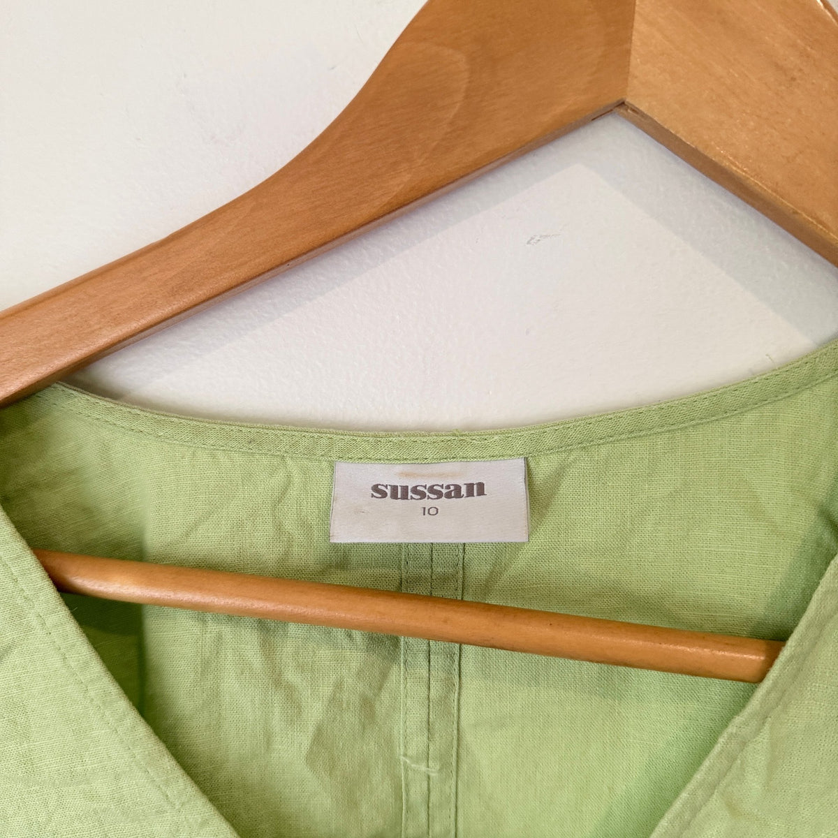 Sussan Size 10 Linen Blend Puff Sleeve V Neck Top