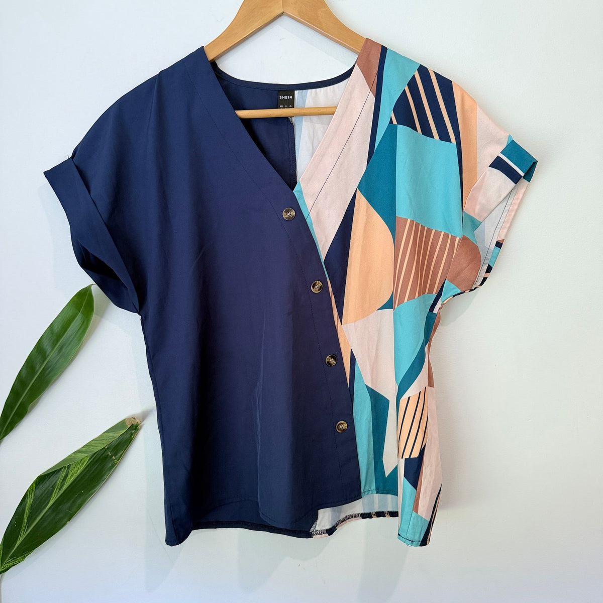 SHEIN Size S Geometric Print Button Front Top