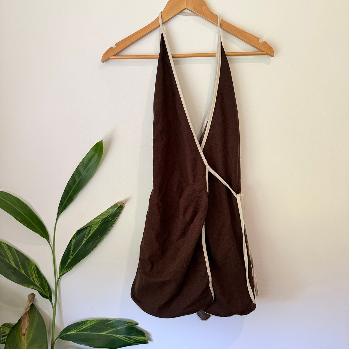 Showpo Size 10 Linen Blend Halter Wrap Mini Dress