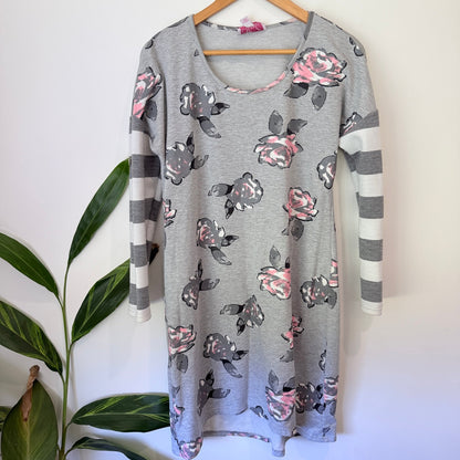 Charlo Size 12 Floral Print Stripe Sleeve Sweat Dress