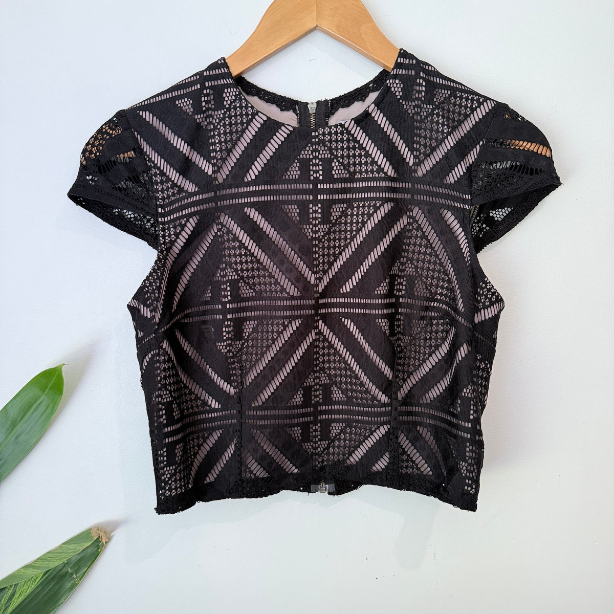 Pilgrim Size 8 Geometric Lace Cap Sleeve Crop Top