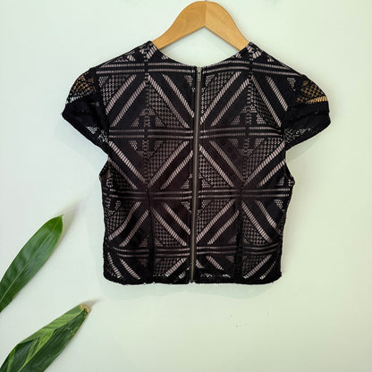 Pilgrim Size 8 Geometric Lace Cap Sleeve Crop Top