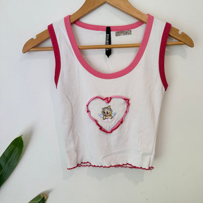 Dangerfield Size 8 | U/Arm to U/Arm 33cm Heart Motif Rib Crop Tank