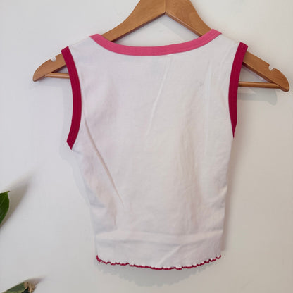 Dangerfield Size 8 | U/Arm to U/Arm 33cm Heart Motif Rib Crop Tank
