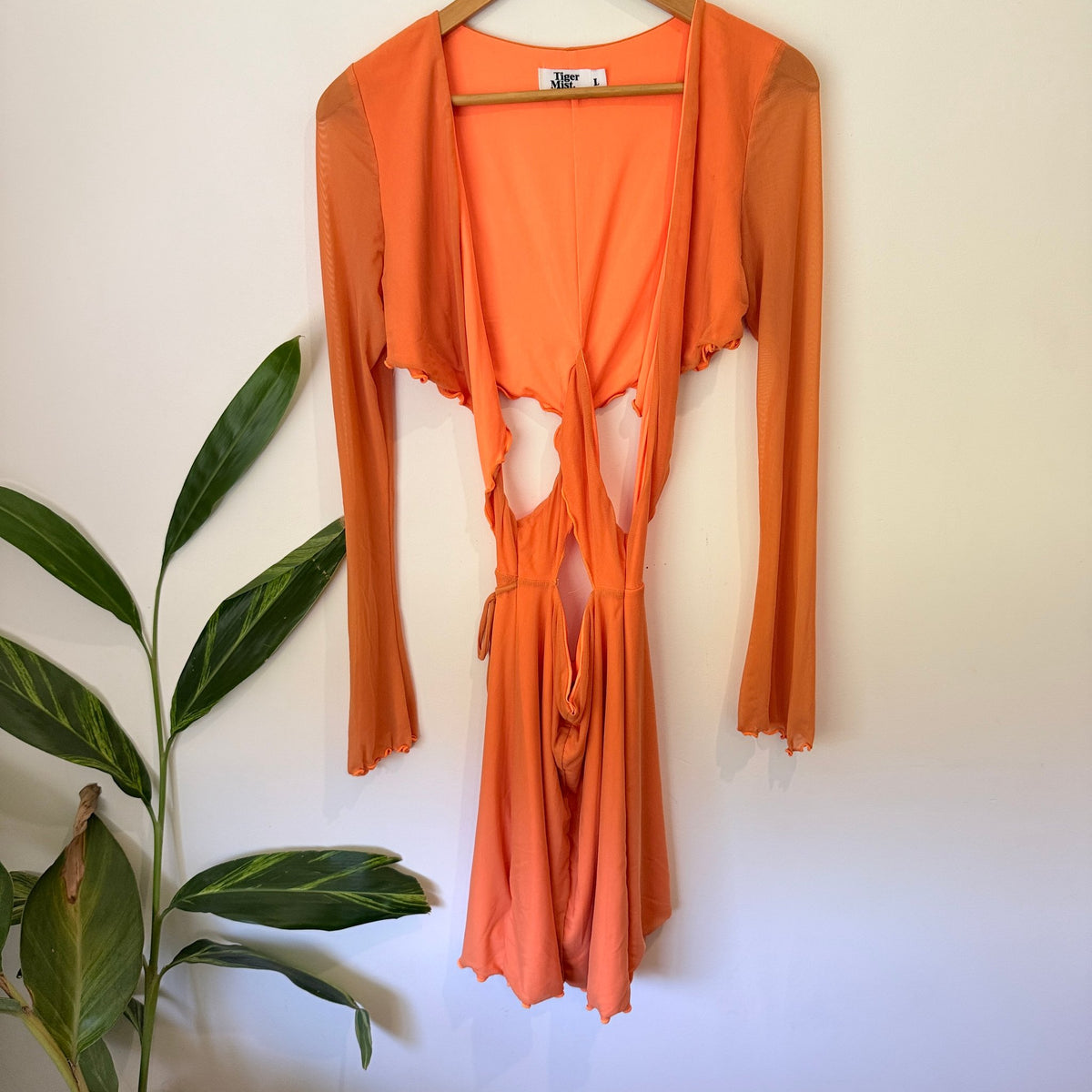 Tiger Mist Size L Mesh Cut Out Wrap Mini Dress