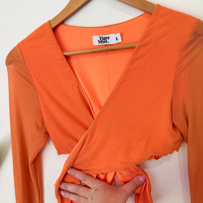 Tiger Mist Size L Mesh Cut Out Wrap Mini Dress