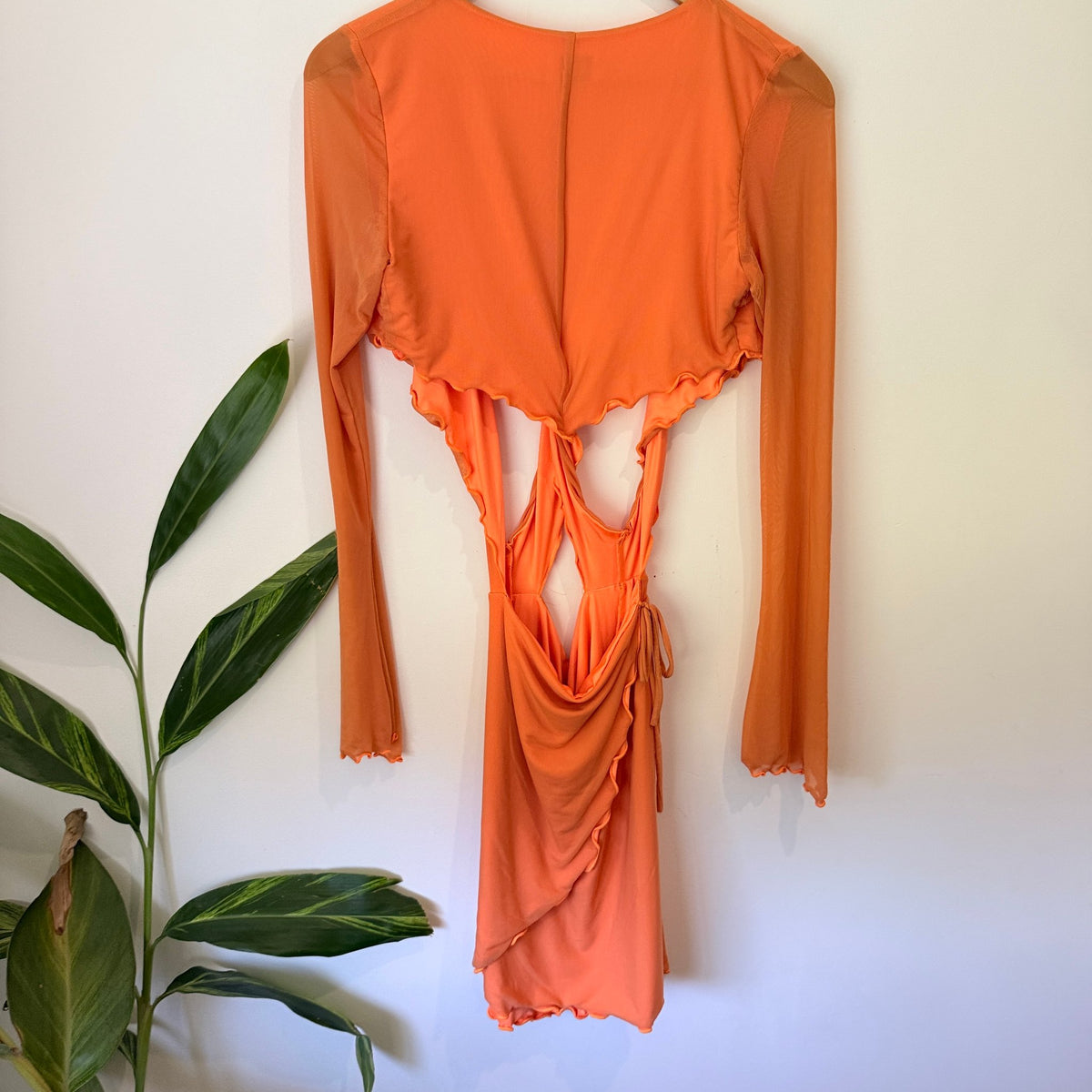 Tiger Mist Size L Mesh Cut Out Wrap Mini Dress