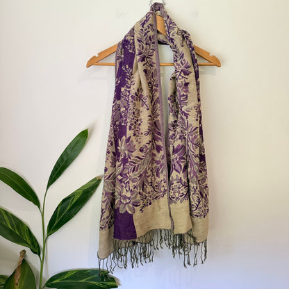 Brand Unknown Floral Jacquard Fringed Pashmina Scarf