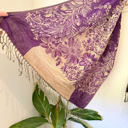 Brand Unknown Floral Jacquard Fringed Pashmina Scarf
