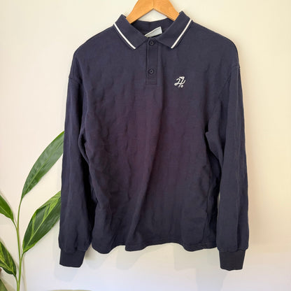 Huffer Size S Textured Check Long Sleeve Polo