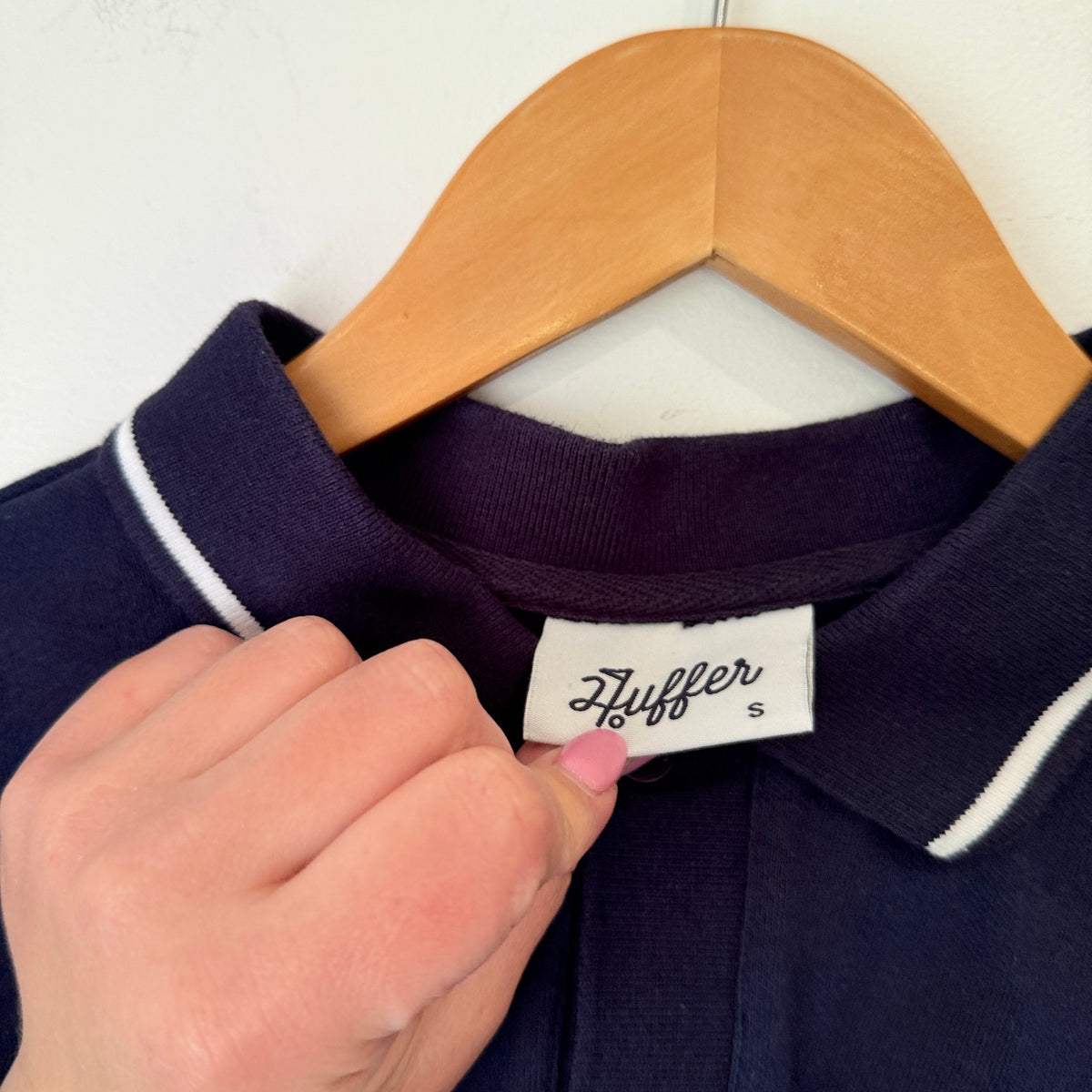 Huffer Size S Textured Check Long Sleeve Polo