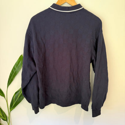 Huffer Size S Textured Check Long Sleeve Polo