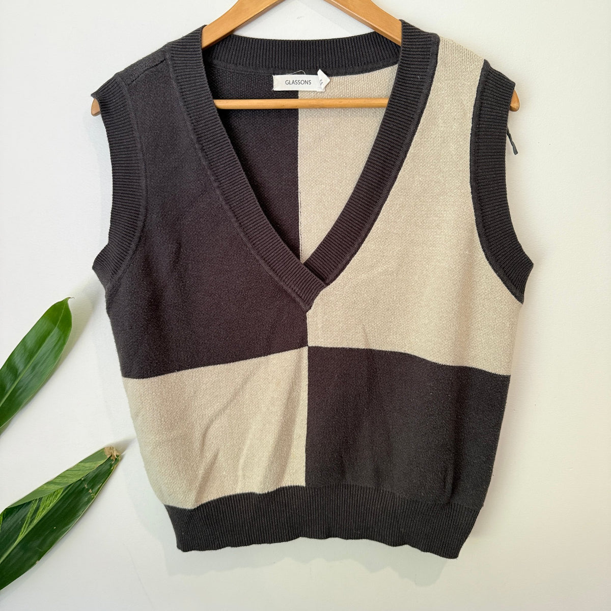 Glassons Size S Patchwork Knit Sweater Vest