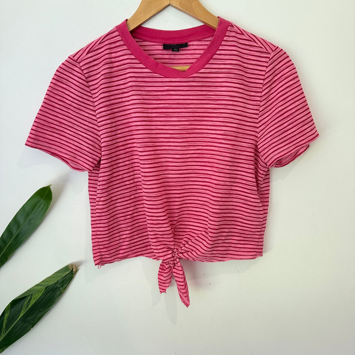 Topshop Size 8 Stripe Tie Front Crop Tee