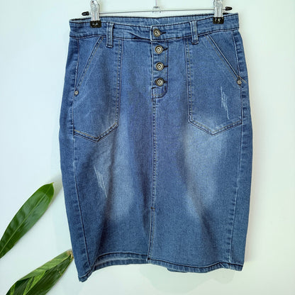 Brand Unknown Size M | Waist 70cm Button Fly Denim Midi Skirt