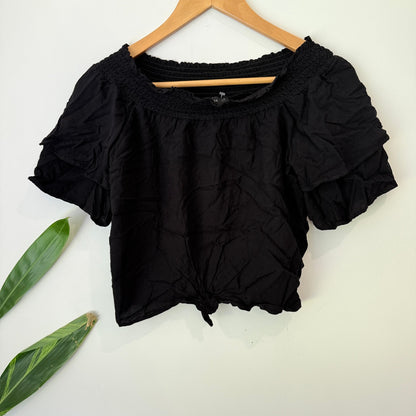 Cotton On Size S Shirred Off Shoulder Tie Front Crop Top