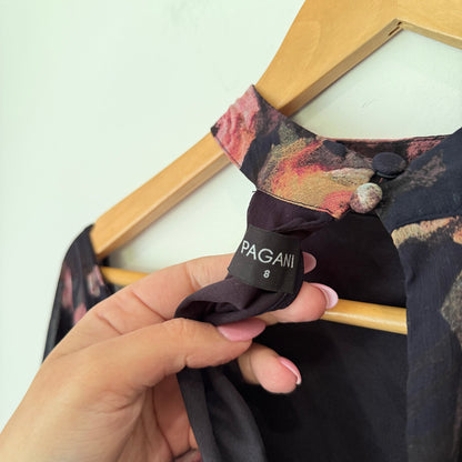 Pagani Size 8 Floral Print Cold Shoulder Long Sleeve Dress