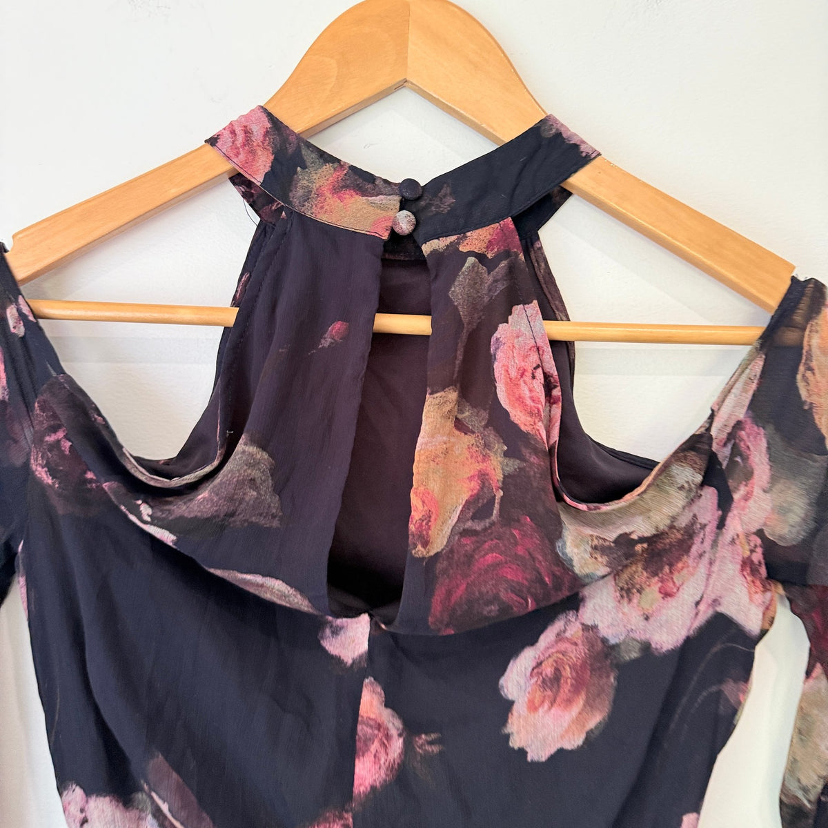 Pagani Size 8 Floral Print Cold Shoulder Long Sleeve Dress