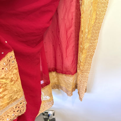 Brand Unknown Mirror Work Lace Border Chiffon Saree