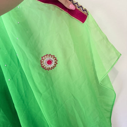 Brand Unknown Ombre Embroidered Chiffon Saree