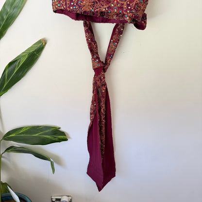 Brand Unknown Size U/Arm 42cm Embroidered Sequin Wrap Tie Crop Top