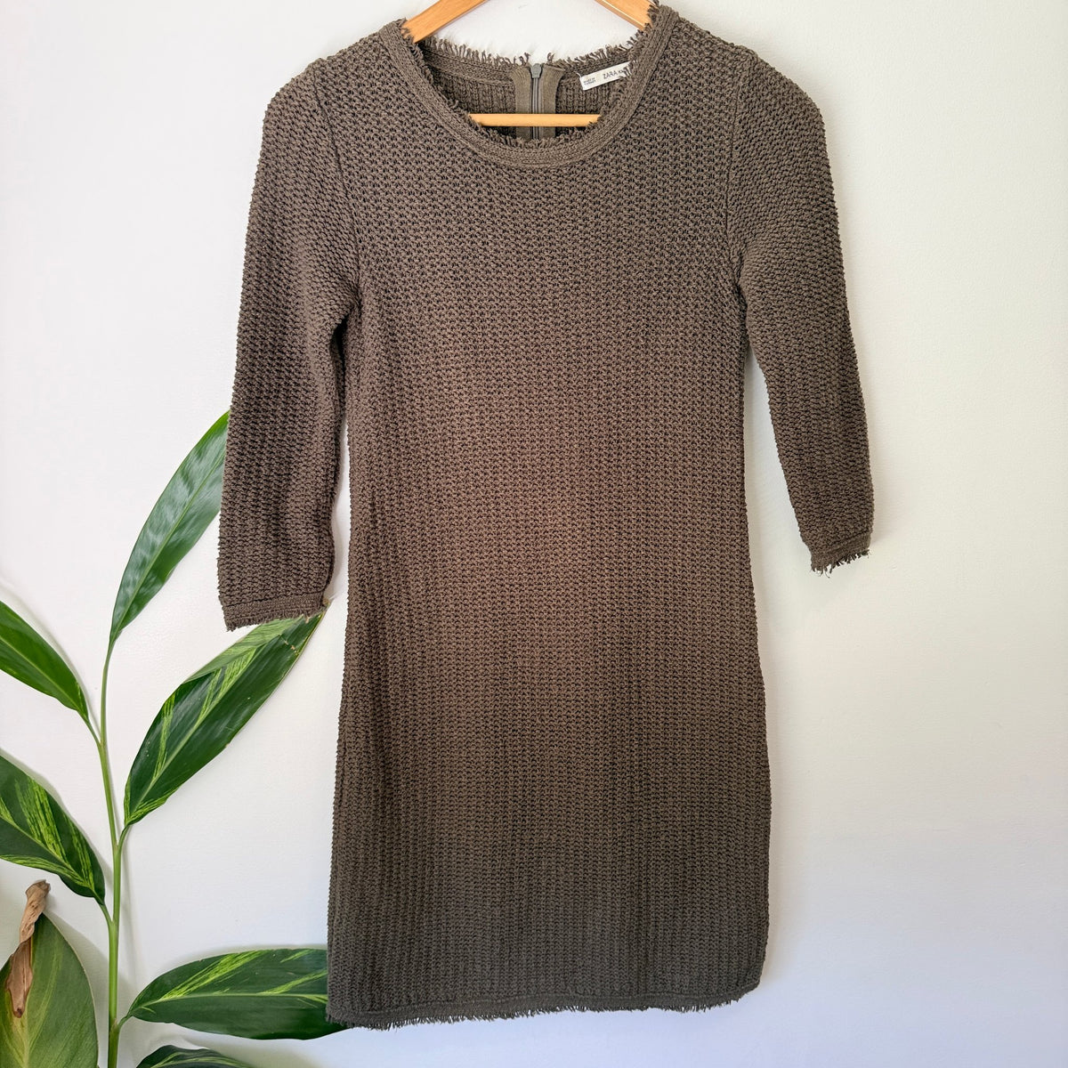 Zara Knit Size S Fringe Neck Cotton Knit Dress