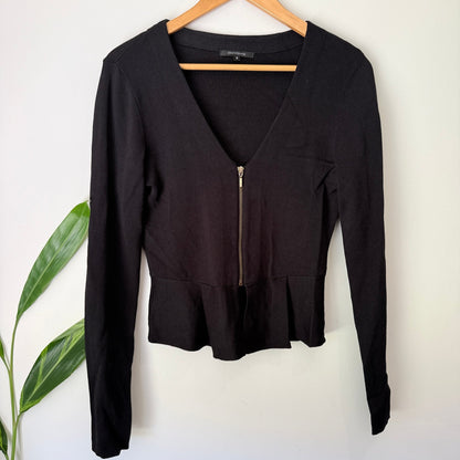 Portmans Size S Zip Front Knit Peplum Top