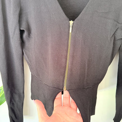 Portmans Size S Zip Front Knit Peplum Top