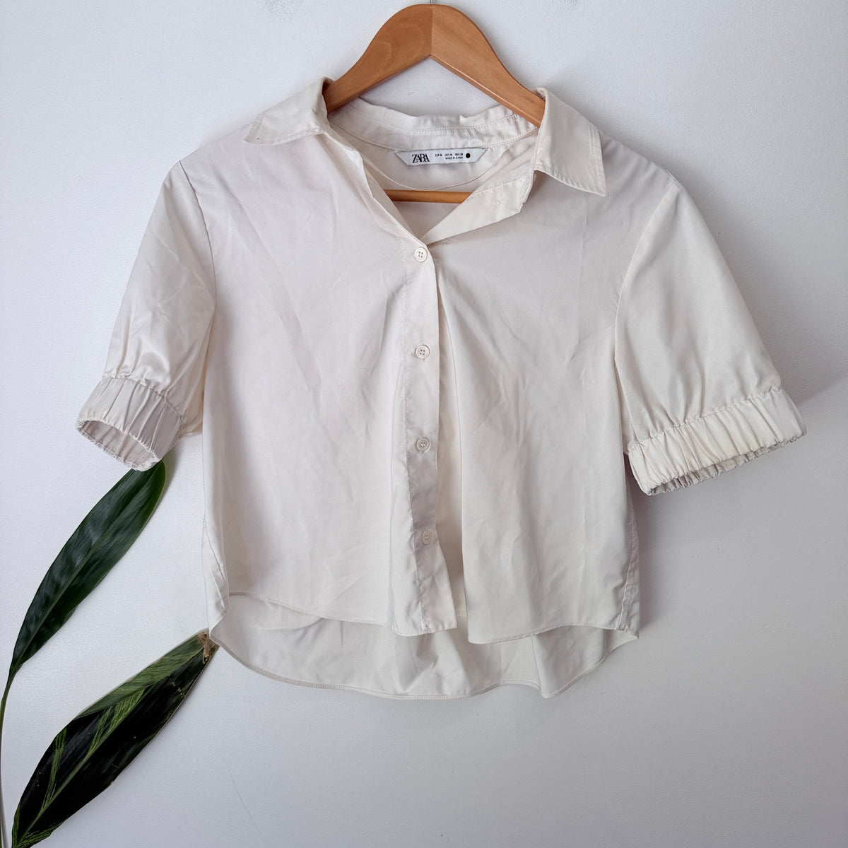 Zara Size M Elastic Cuff Short Sleeve Crop Shirt