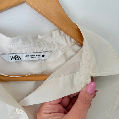 Zara Size M Elastic Cuff Short Sleeve Crop Shirt