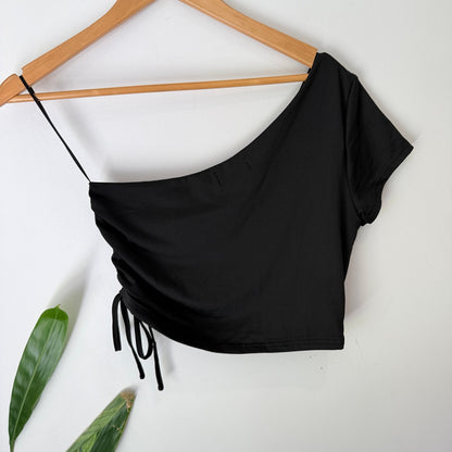 Mirrou Size XL One Shoulder Ruched Side Crop Top