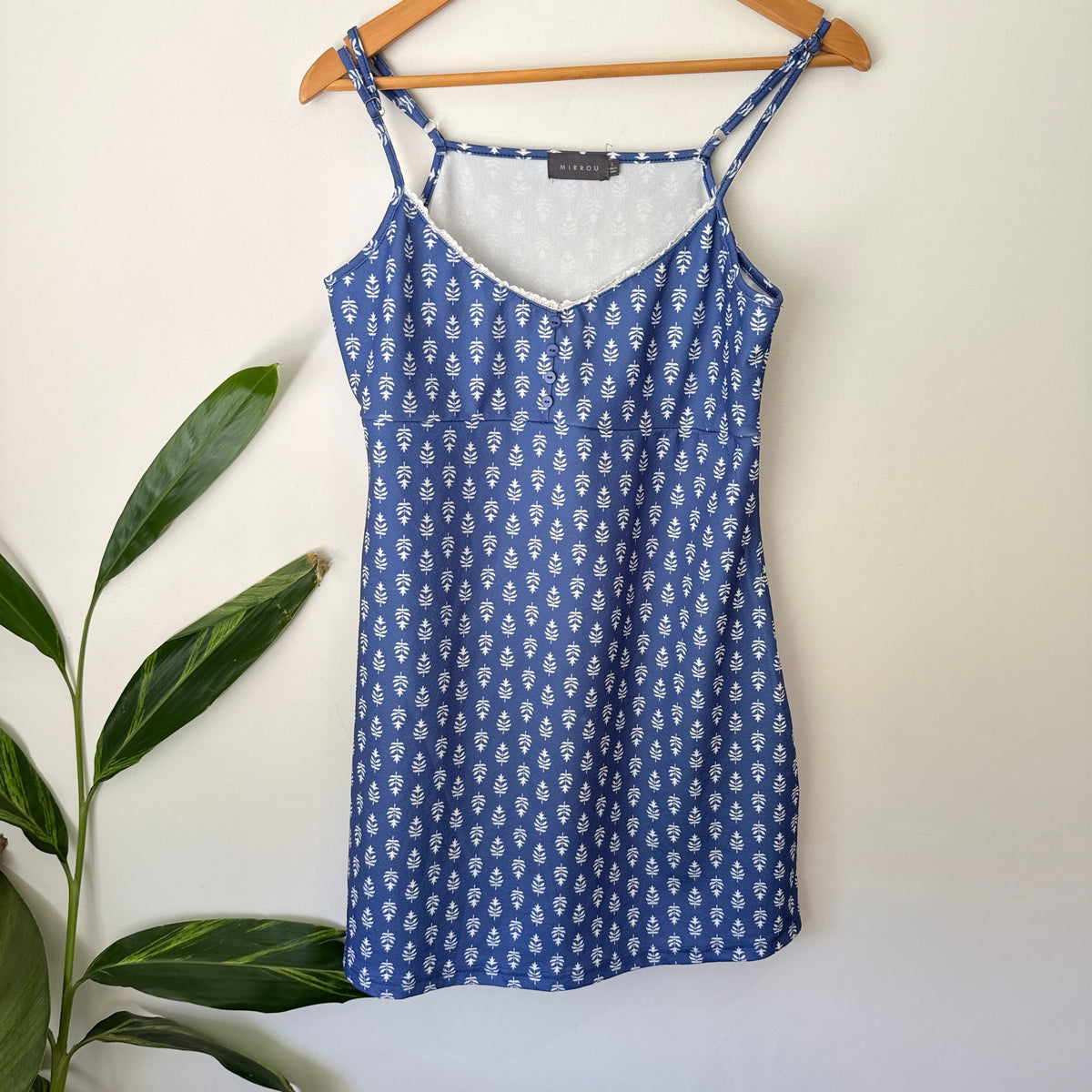Mirrou Size L Leaf Print Button Front Cami Dress