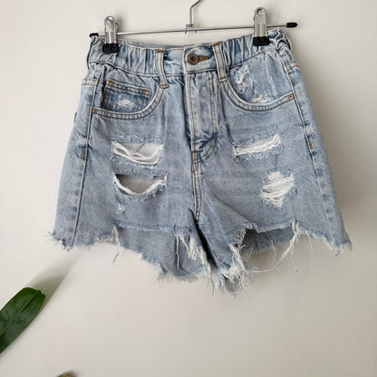 Bershka Size 4 Distressed High Waist Denim Shorts