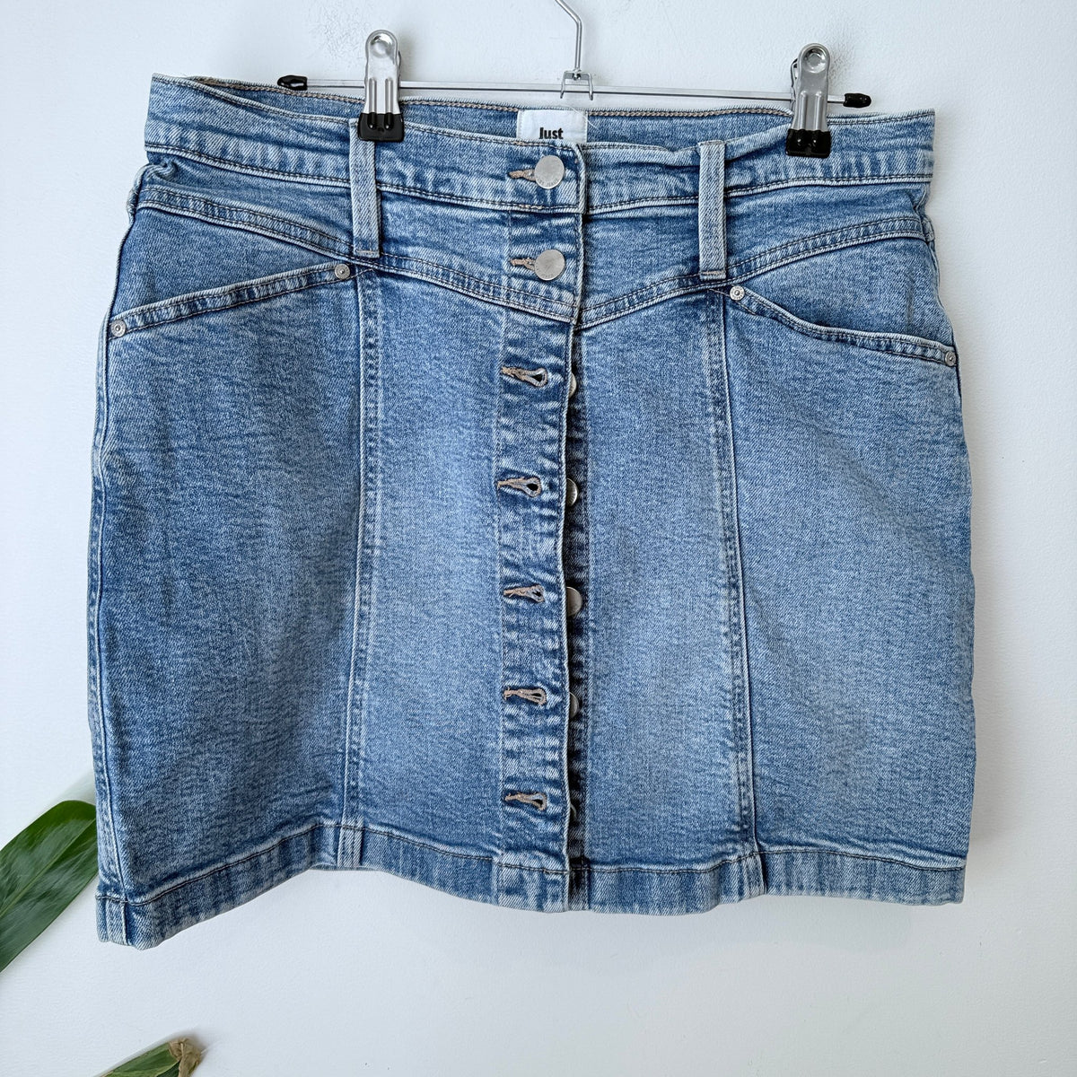 Just Jeans Size 10 Button Front Denim Mini Skirt