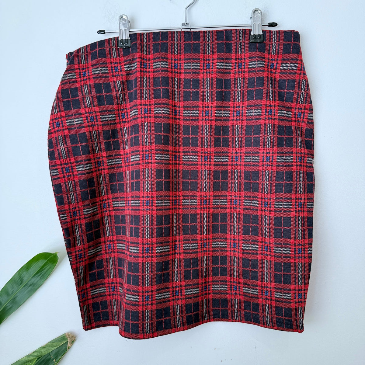 Mirrou Size XL Check Stretch Pencil Skirt