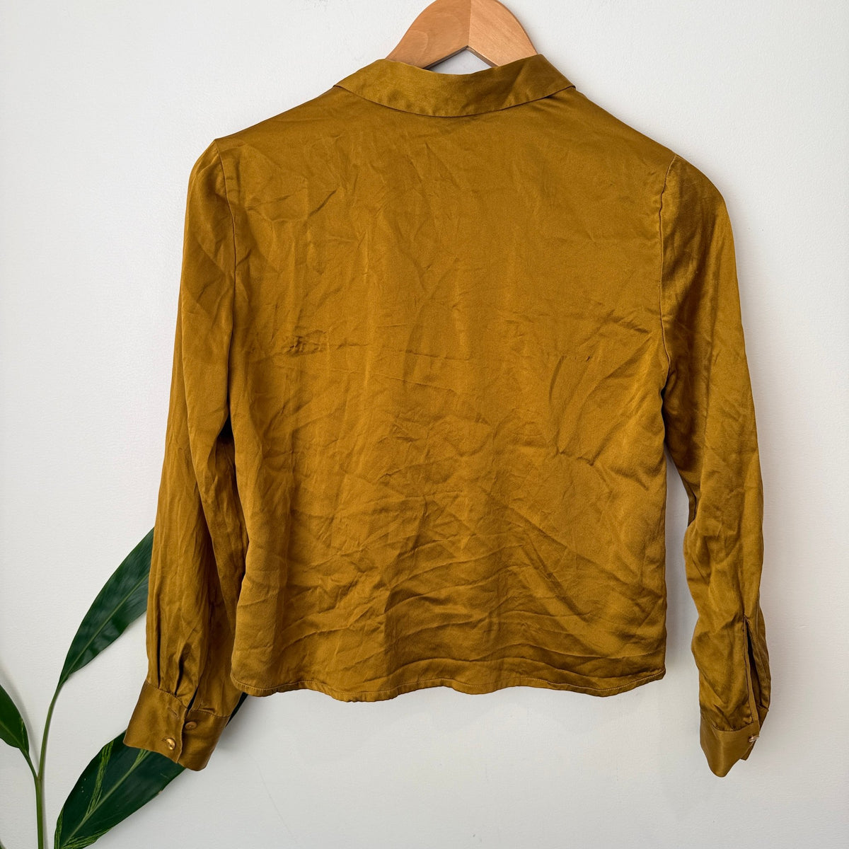 Eileen Fisher Petite Size PP Satin Long Sleeve Button Up Shirt