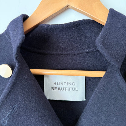 Hunting Beautiful Size M Handmade 100% Wool Double Breasted Cape Coat – Navy