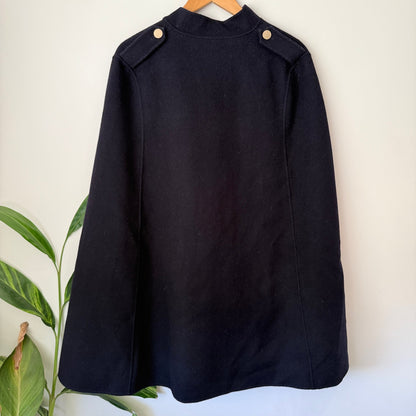 Hunting Beautiful Size M Handmade 100% Wool Double Breasted Cape Coat – Navy