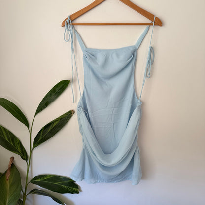 Calli Size 14 Cowl Neck Tie Strap Ruched Mini Dress
