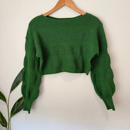 Valleygirl Size S/M Ribbed Knit Balloon Sleeve Crop Jumper