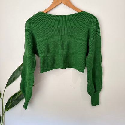 Valleygirl Size S/M Ribbed Knit Balloon Sleeve Crop Jumper