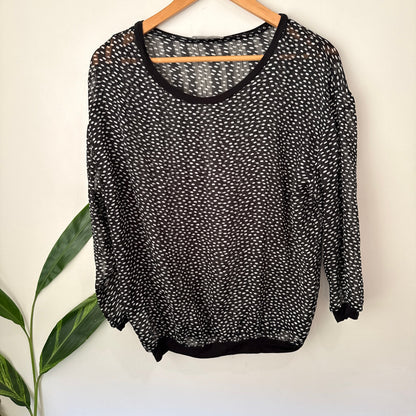 Dalston Size 10 Spot Print Sheer Banded Hem Top