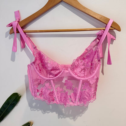 Bras N Things Size 10B Embroidered Mesh Corset Bra Top