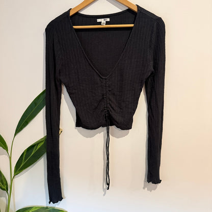 Amuse Society Size 10 Ribbed Ruched Tie Front Crop Top