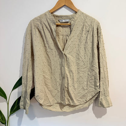 Zara Size S Swiss Dot Long Sleeve Blouse